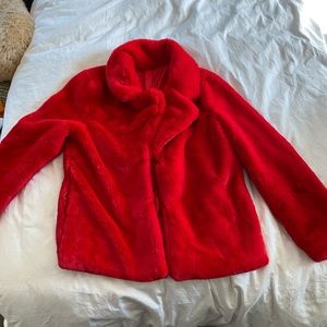 Red fuzzy jacket